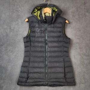 Burton AK Squall Down Hooded Vest Womens Medium Black Full Zip Removable Hood